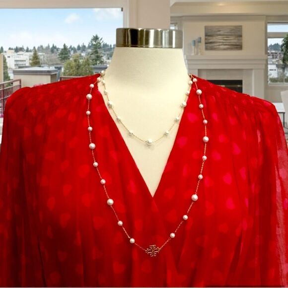 TORY BURCH KIRA LOGO PEARL NECKLACE - Picture 1 of 6